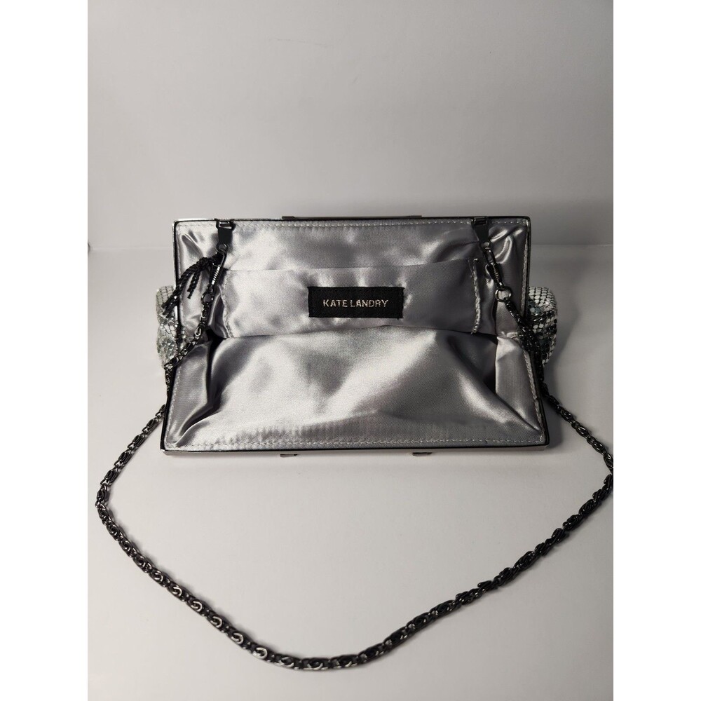 Kate Landry Silver Metal Mesh Evening Clutch Bag Crossbody Chain Wedding Formal - Picture 5 of 6